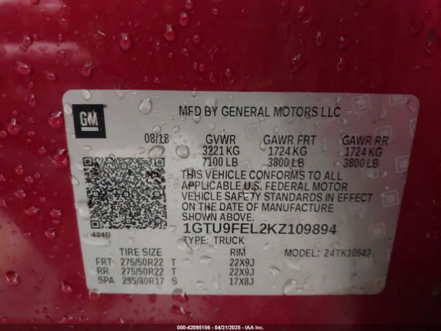 1GTU9FEL2KZ109894 GMC Sierra 1500 Denali