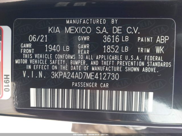 3KPA24AD7ME412730 KIA RIO LX