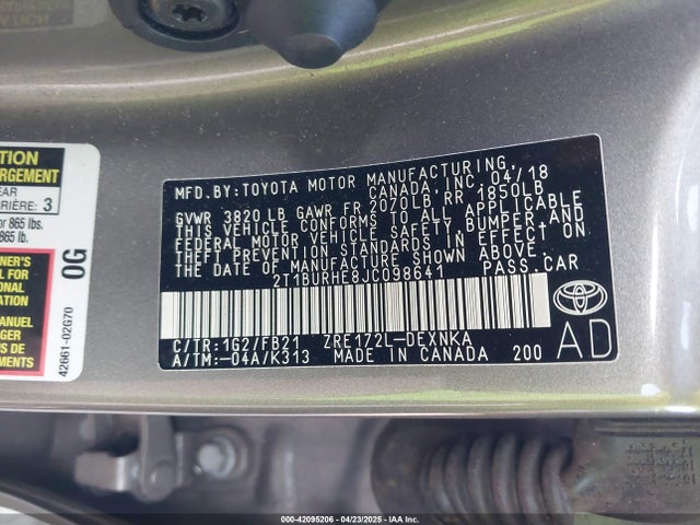 2T1BURHE8JC098641 Toyota COROLLA LE