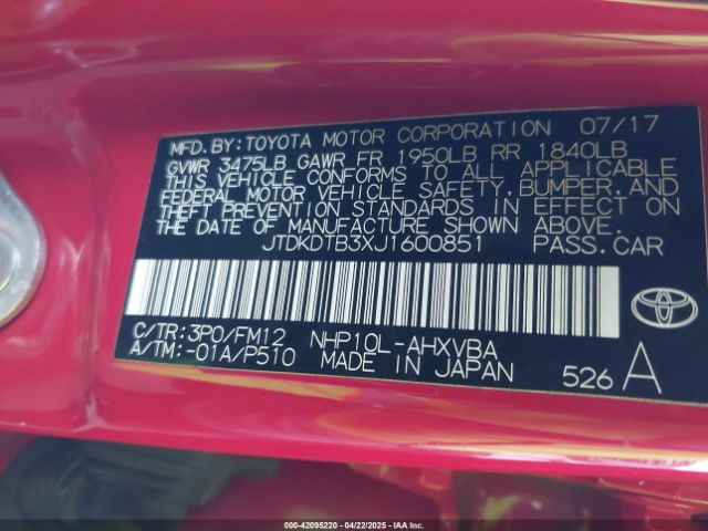 JTDKDTB3XJ1600851 Toyota Prius C Two