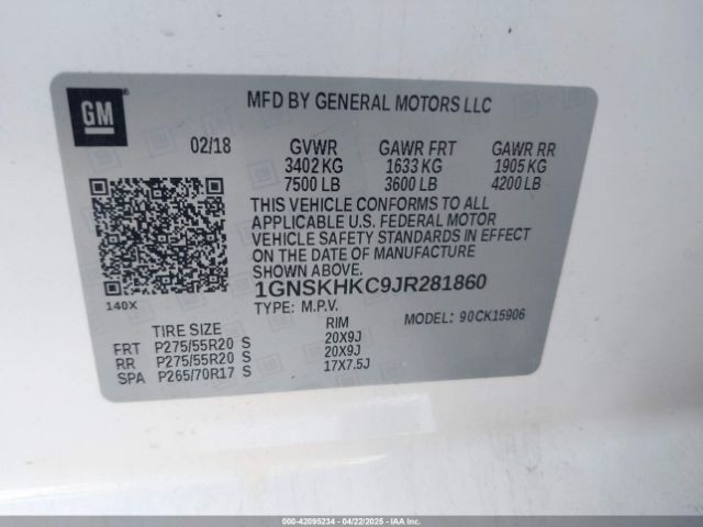 2018 CHEVROLET SUBURBAN 1GNSKHKC9JR281860 Photo 8