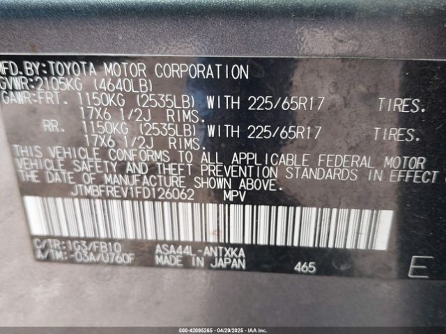 JTMBFREV1FD126062 Toyota RAV4 LE