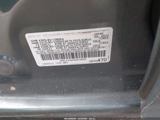 2003 MITSUBISHI OUTLANDER JA4LZ31G33U016622 Photo 8