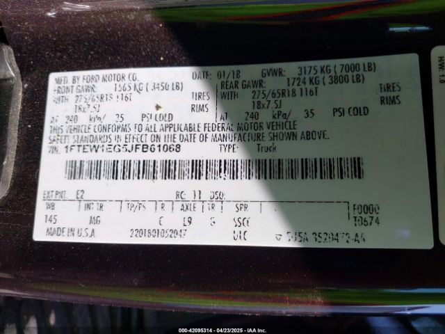 1FTEW1EG5JFB61068 Ford F-150 Xlt