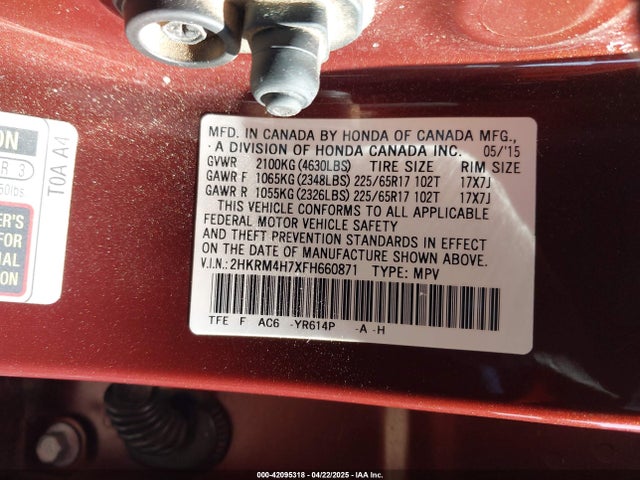 2HKRM4H7XFH660871 Honda Cr-v Ex-l