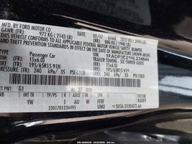 1FADP3E21HL234849 Ford FOCUS S