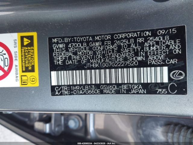 JTHBK1GG7G2227520 Lexus ES 350