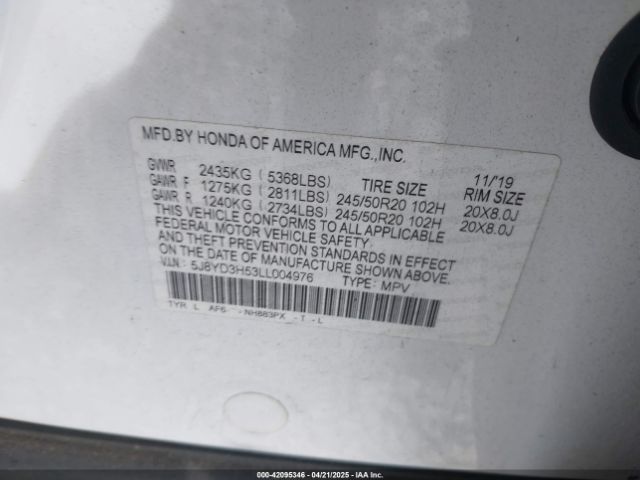 2020 ACURA MDX 5J8YD3H53LL004976 Photo 8