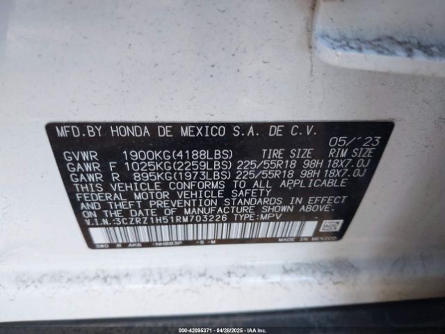 3CZRZ1H51RM703226 Honda Hr-v 2wd Sport/2wd Sport W/o Bsi