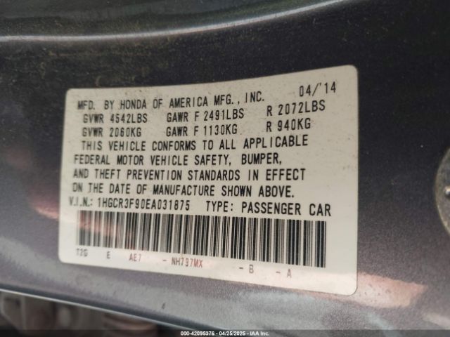 1HGCR3F90EA031875 Honda Accord Touring