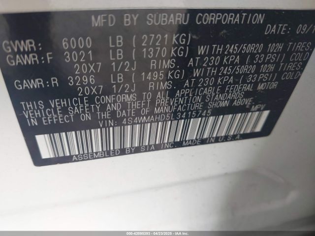 4S4WMAHD5L3415745 Subaru Ascent Premium