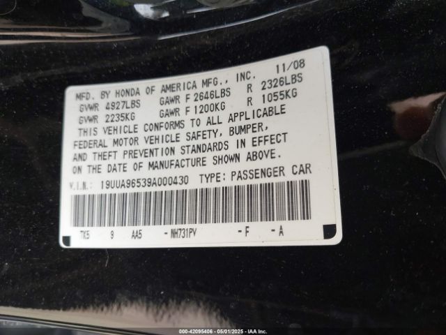 2009 ACURA TL 19UUA96539A000430 Photo 8