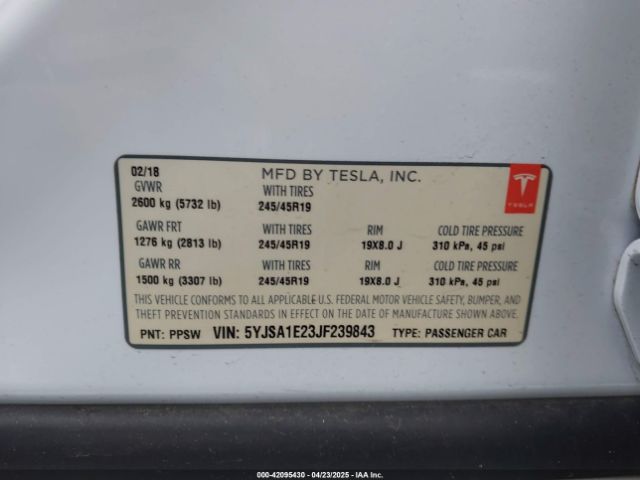 2018 TESLA MODEL S 5YJSA1E23JF239843 Photo 8