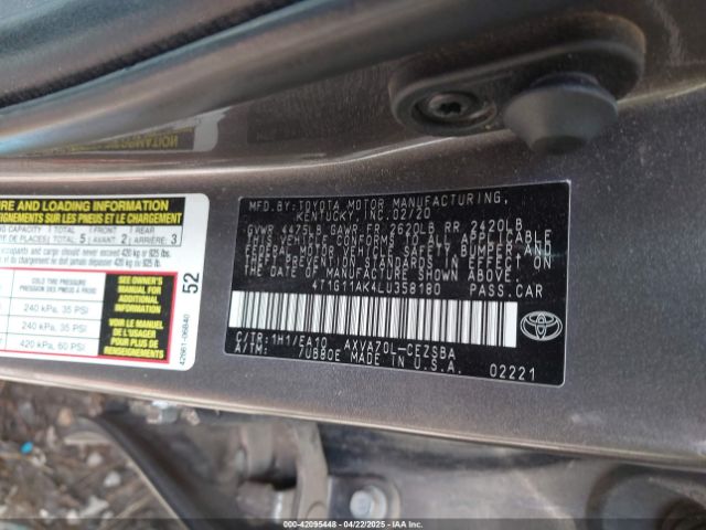4T1G11AK4LU358180 Toyota CAMRY SE