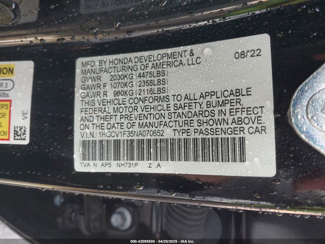 1HGCV1F35NA070652 Honda Accord Sport