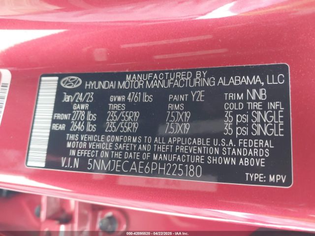 5NMJECAE6PH225180 Hyundai Tucson Limited