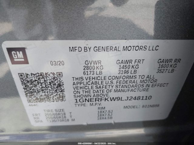 1GNERFKW9LJ248110 Chevrolet Traverse Fwd Ls