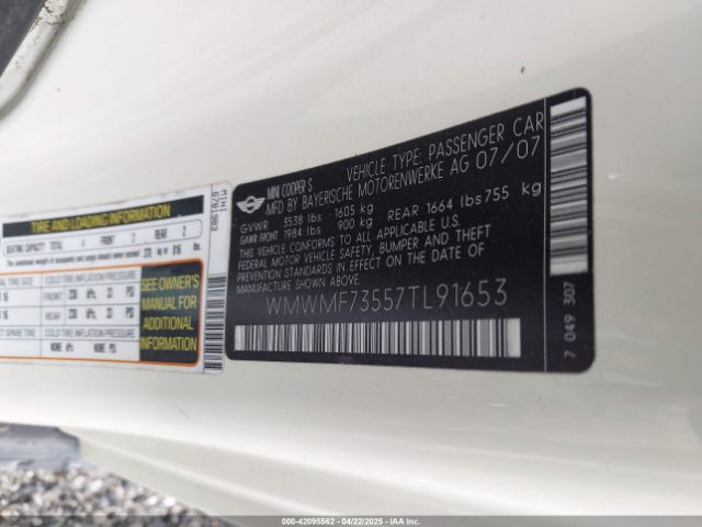 2007 MINI COOPER S WMWMF73557TL91653 Photo 8