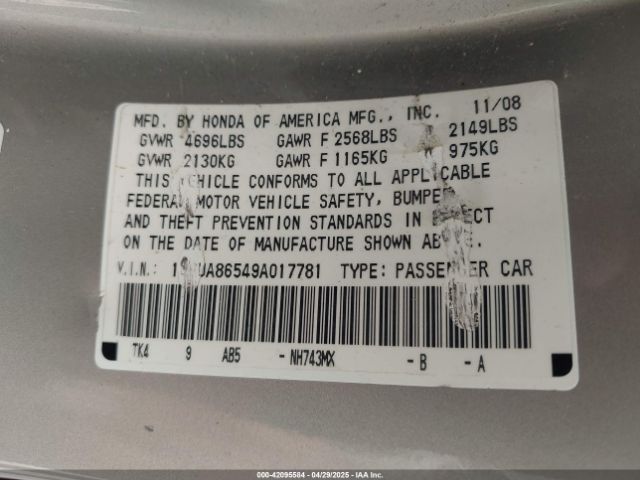 2009 ACURA TL 19UUA86549A017781 Photo 8