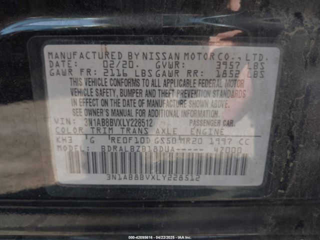 3N1AB8BVXLY228512 Nissan Sentra S Xtronic Cvt
