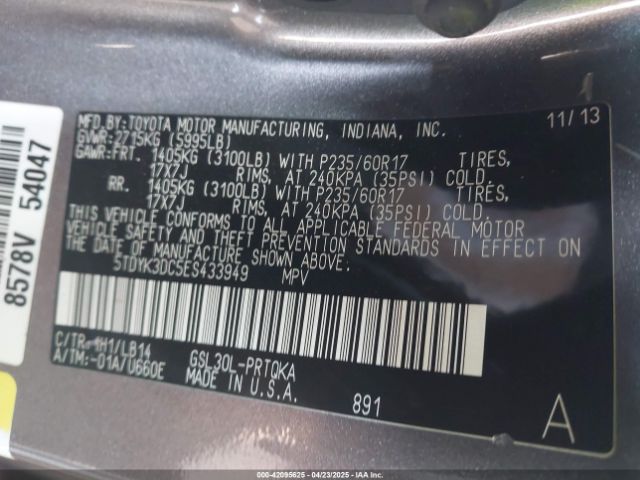 2014 TOYOTA SIENNA 5TDYK3DC5ES433949 Photo 8