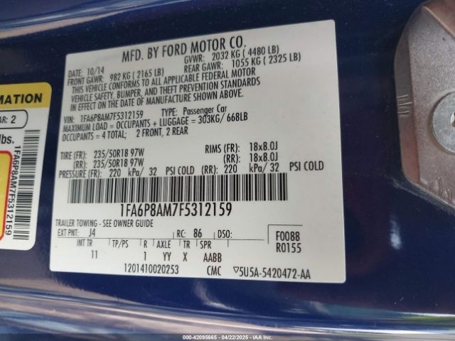 1FA6P8AM7F5312159 Ford Mustang V6