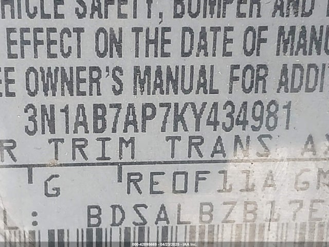 3N1AB7AP7KY434981 Nissan 2019