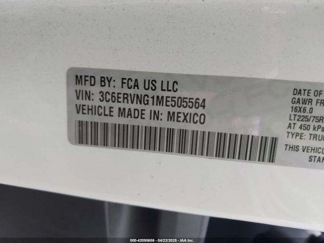 3C6ERVNG1ME505564 RAM Promaster 1500 Low Roof 118 Wb