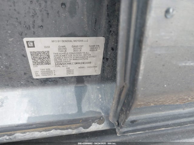1GNSKHKC1KR241449 Chevrolet l83 - sidi: spark ignited direct injection, vvt: variable valve timing, afm, e85 max, alum