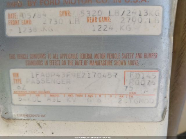 1984 FORD LTD 1FABP43F9EZ170457 Photo 8