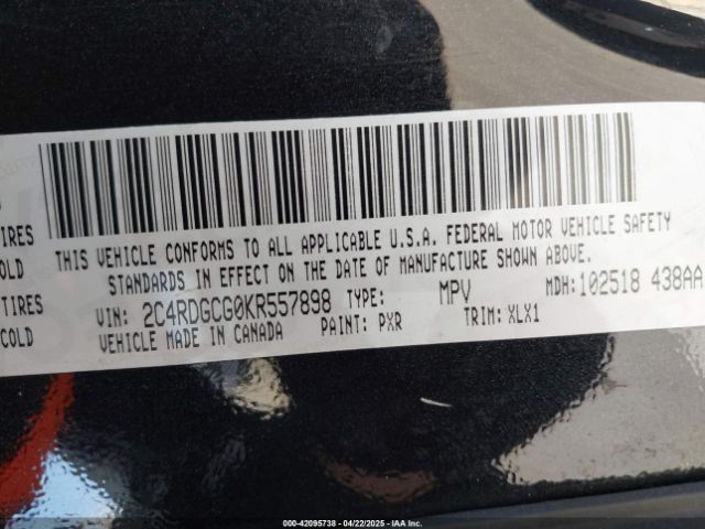 2C4RDGCG0KR557898 Dodge Grand Caravan Sxt