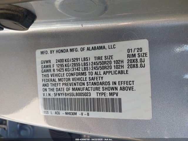 Honda Passport Awd Ex-l 2020 5FNYF8H55LB005023 Image 9