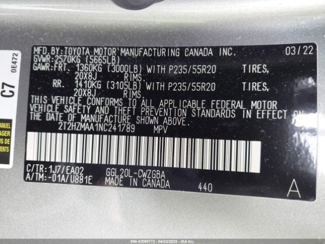 2T2HZMAA1NC241789 Lexus RX 350