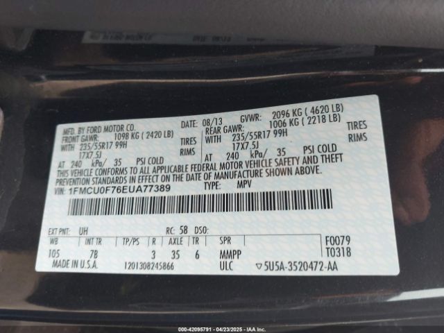 1FMCU0F76EUA77389 Ford ESCAPE S