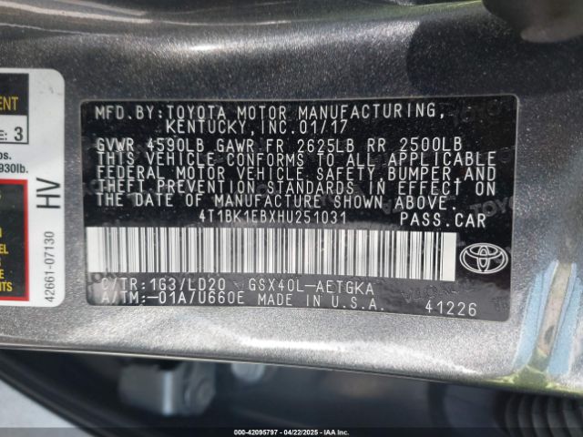 4T1BK1EBXHU251031 Toyota AVALON XLE