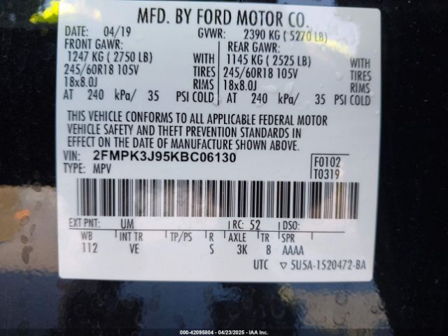2019 FORD EDGE 2FMPK3J95KBC06130 Photo 8