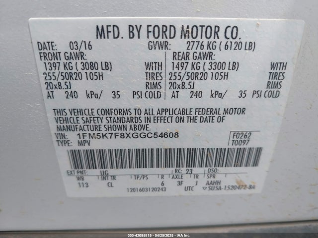 1FM5K7F8XGGC54608 Ford 2016