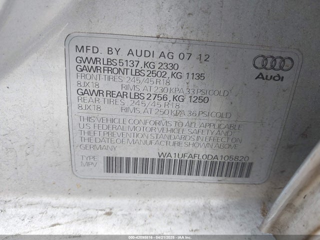 2013 AUDI ALLROAD WA1UFAFL0DA105820 Photo 8