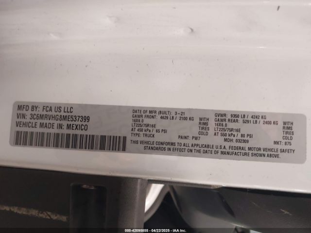 3C6MRVHG8ME537399 RAM Promaster 3500 High Roof 159 Wb