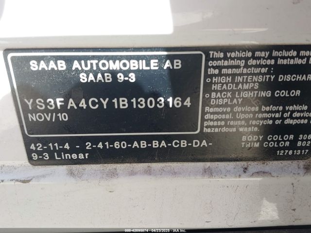 2011 SAAB 9-3 YS3FA4CY1B1303164 Photo 8