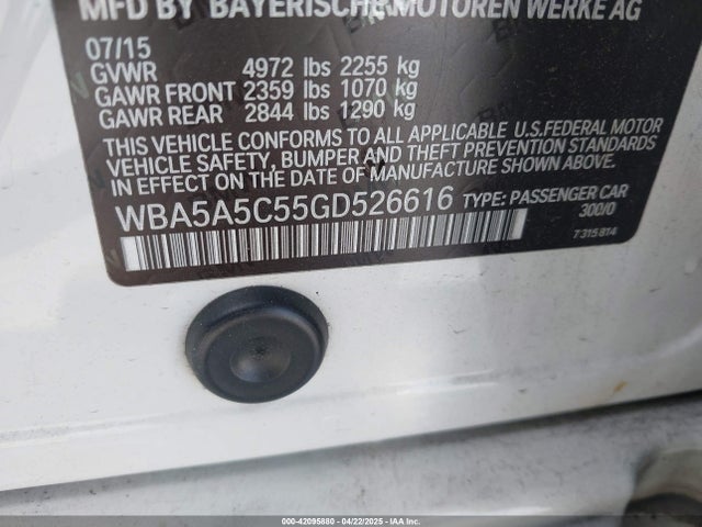 BMW 528I 2016 WBA5A5C55GD526616 Image 9