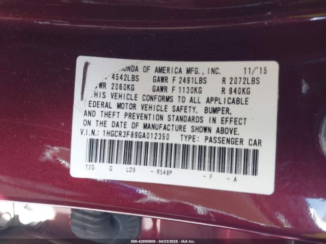 1HGCR3F89GA012350 Honda Accord Ex-l V-6