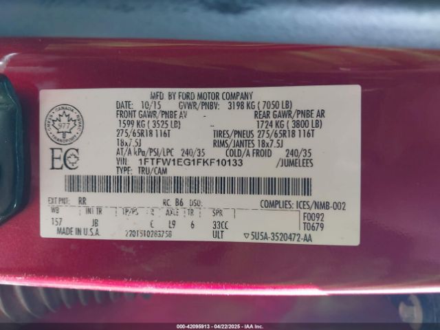 1FTFW1EG1FKF10133 Ford F-150 Xlt