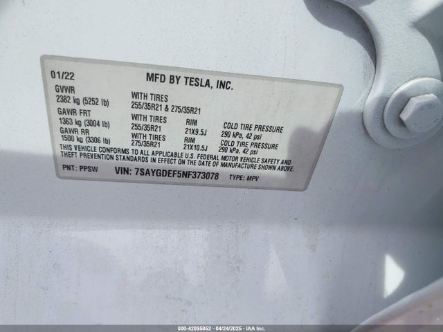 7SAYGDEF5NF373078 Tesla Model Y