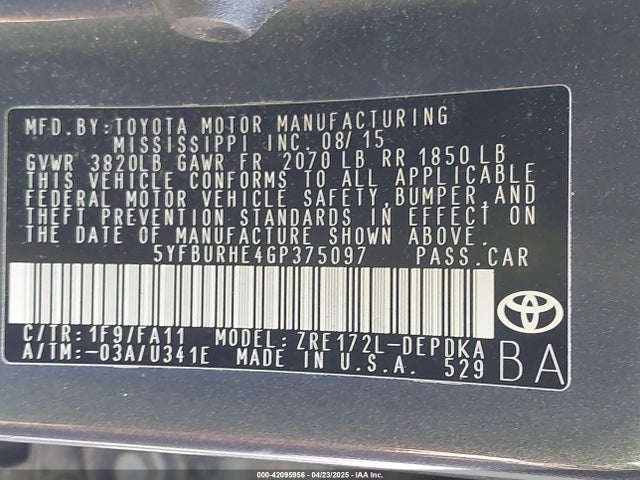 Toyota COROLLA L 2016 5YFBURHE4GP375097 Image 9