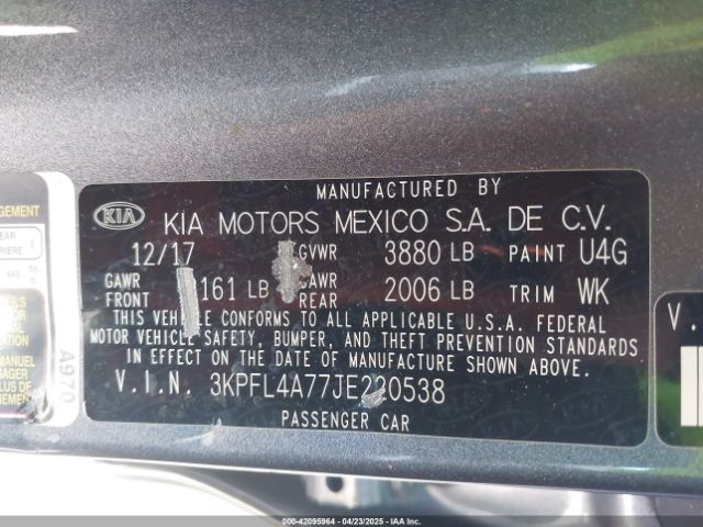 3KPFL4A77JE220538 KIA FORTE S
