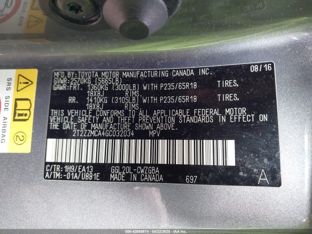 2T2ZZMCA4GC032034 Lexus RX 350