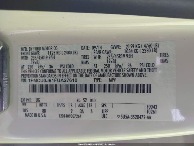1FMCU0J91FUA27610 Ford Escape Titanium