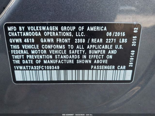 1VWAT7A32FC109349 Volkswagen Passat 1.8t Limited Edition