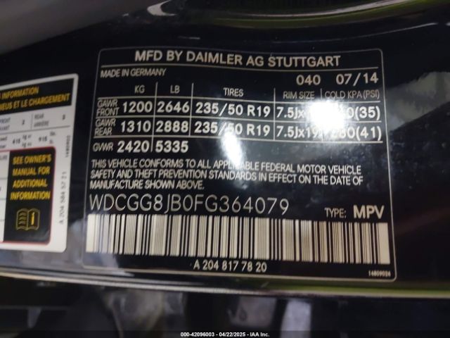 WDCGG8JB0FG364079 Mercedes-Benz Glk 350 4matic